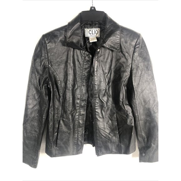 Clio Petites Black 100% Leather Jacket Coat Petite Size 4 - Picture 3 of 11